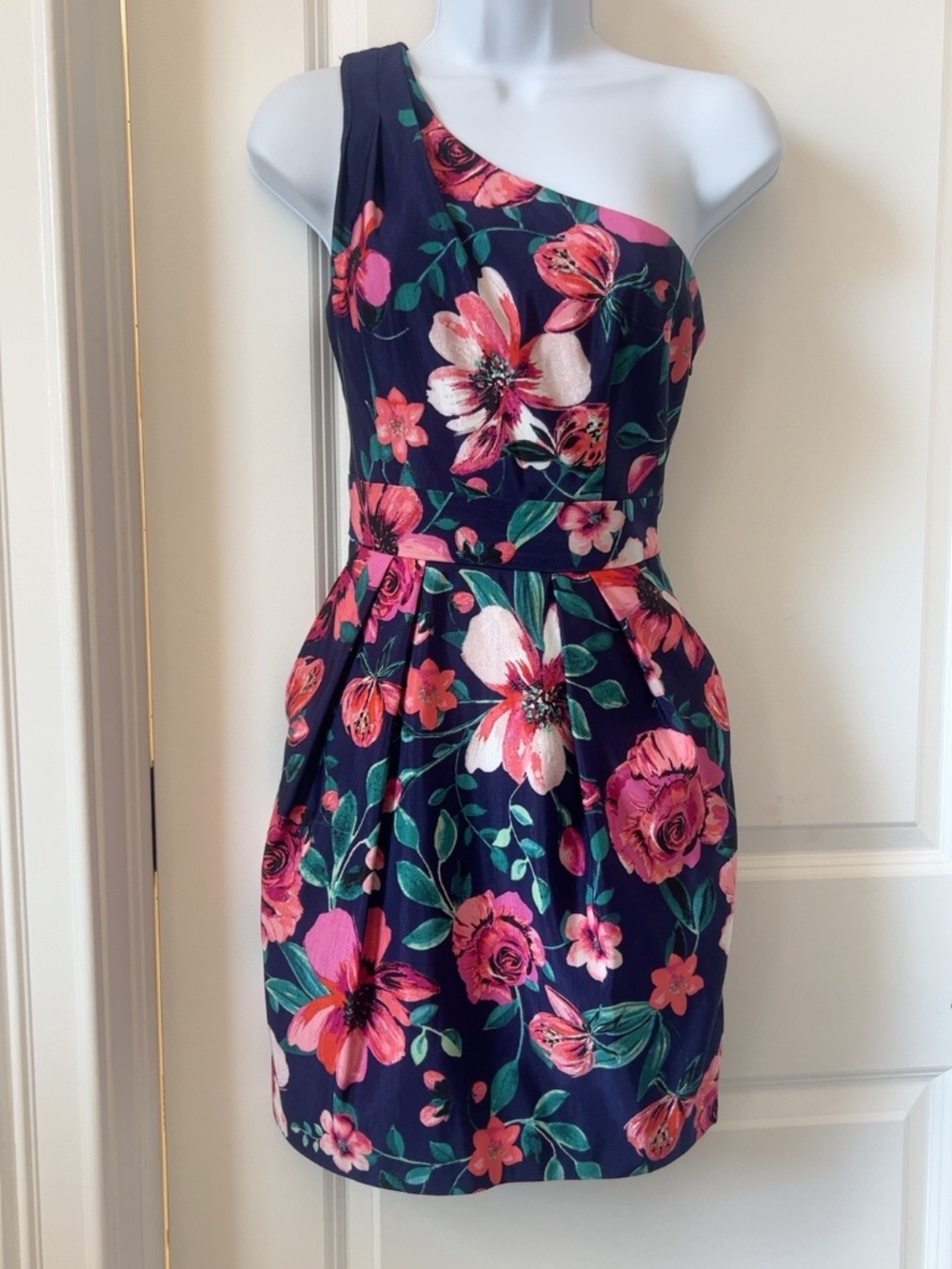 Eliza J Navy Floral One Shoulder Cocktail Dress Size 2